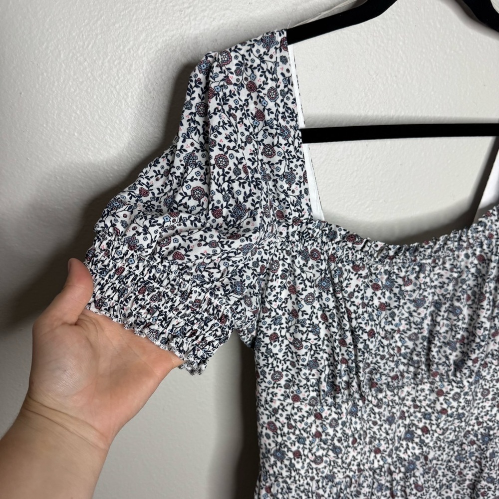 Altar’d State Jenny Floral Print Tiered Mini Dress Blue/White/Red Size Medium - Picture 3 of 9